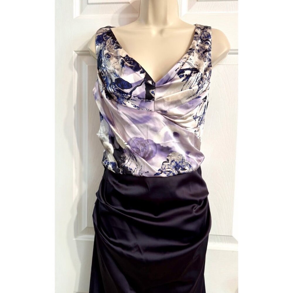 Suzy Chin for Maggy Boutique Purple Floral Dress 8 Satin Party Holiday Cocktail‎